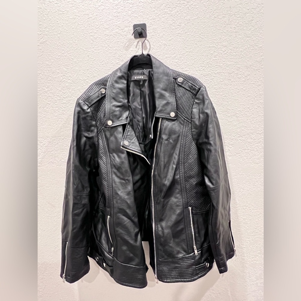 Women’s EVANS Plus Size Faux-Leather Jacket.